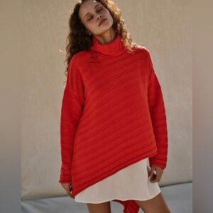 Free People Vibrant Red Cowl Neck Sweater